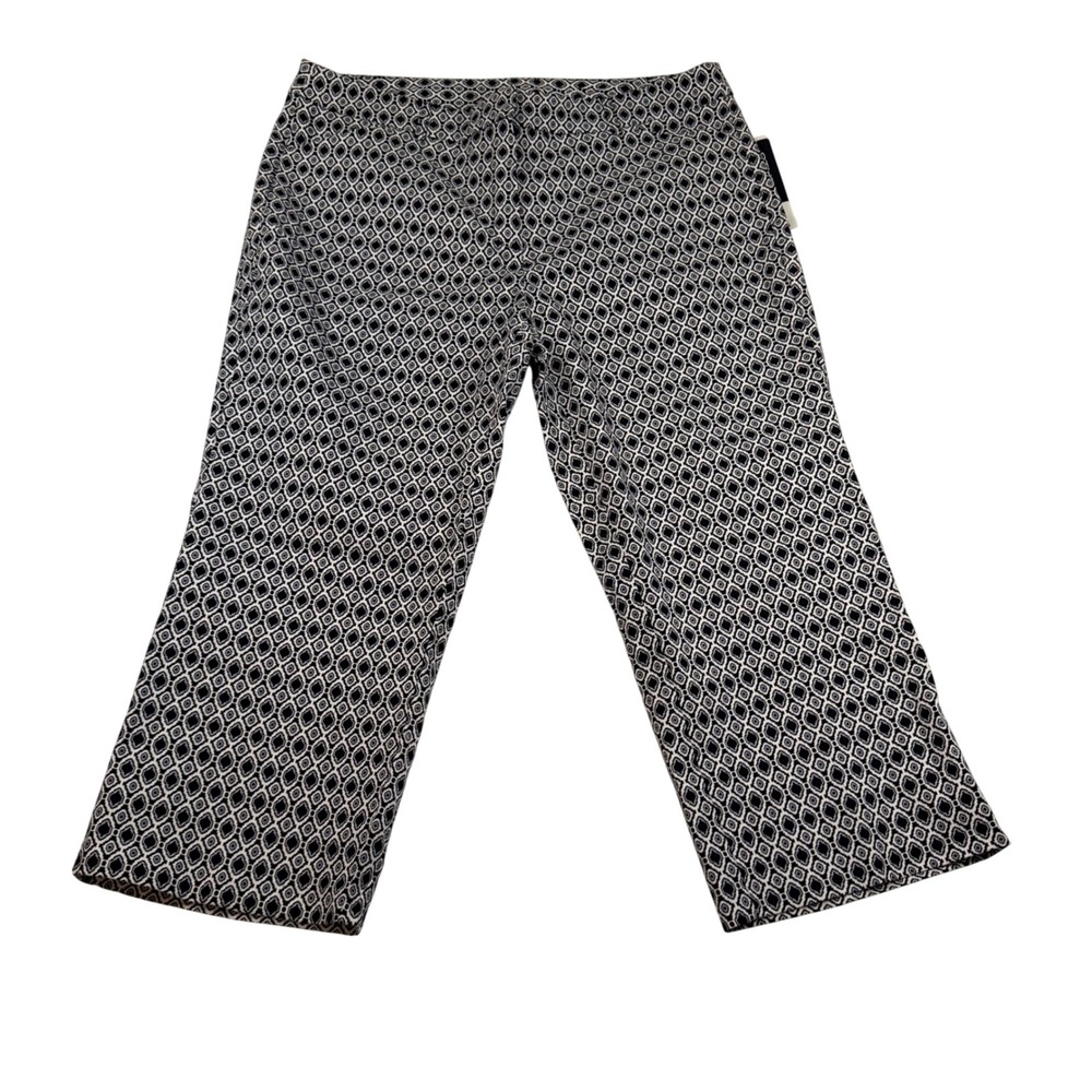 Studio 253 Womens Black White Geometric Diamond Print Cropped Pants Size 14 NWT